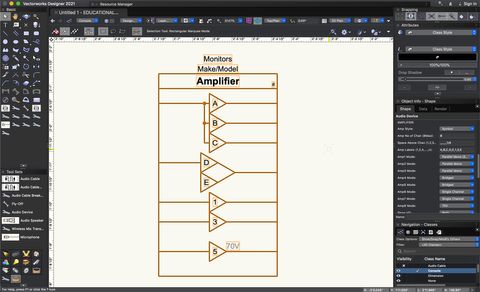 Screenshot of the Audio Device tool Amplifier features in Vectorworks.