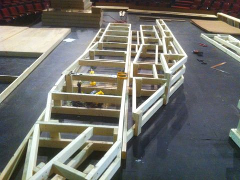 Process shot of the trial fit of the stair units for Magic Flute.