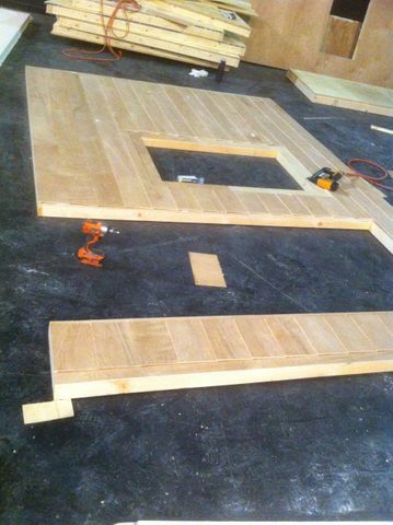 Close up of a section of the farm house during construction showing horizontal texture element.