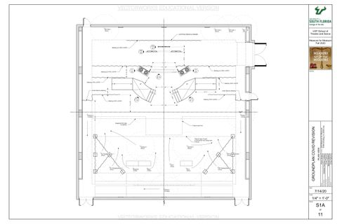 Groundplan for the virtual production showing designated areas with a 6 foot radius for all personnel and pathways.