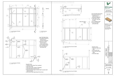 Construction elevation for the large table for a shop table.