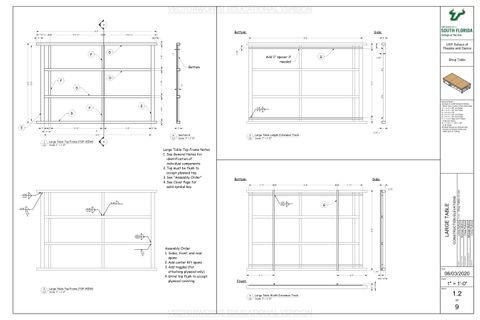 Construction elevation for the large table for a shop table.