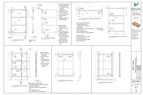 Construction elevation for the small table for a shop table.