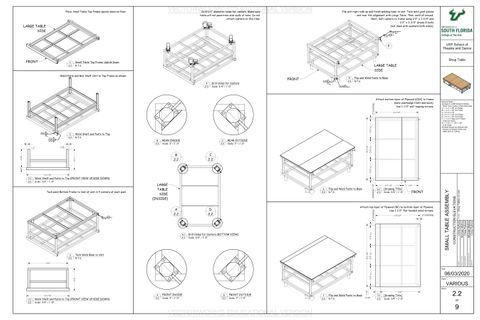 Construction elevation for the small table for a shop table showing the assembly order.
