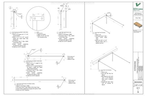 Construction elevation for the extensions for a shop table.
